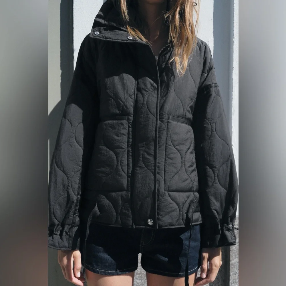 Zara Women's Black Quilted water repellent Jacket fall coat - Picture 5 of 8